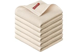 ‎ARTOID MODE Artoid Mode Waffel Beige 100% Baumwolle Weiche Küchentücher Geschirrtücher, 6er Set 30x30 cm Waschbar Saugfähig Spüllappen Reinigung Küchen