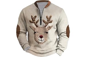 BVEBJDX Mens Christmas Sweatshirt 1/4 Zip Pullover Tops Santa Claus Christmas Tree T-Shirt Reindeer 3D Printed Blouse Casual V Neck Jumper Funny Festive Holiday Sweatshirts Novelty Xmas Shirts