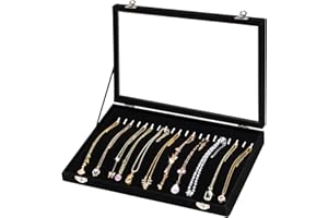 mepure Jewellery Box for Women, Velvet Necklace Holder with 20 Hooks, Clear Lid Necklace Stand, 35cm x 24cm x 5cm – Elegant Jewellery Storage Organiser