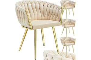 ‎TECTAKE tectake® Samt Stuhl, Schalenstuhl mit Armlehne in Knoten Optik, Esszimmerstühle, Sessel modern für Wohnzimmer, Esszimmer, als Küchenstühle, für Schminktisch, Dining Chair Set - Sand/Gold, 4er Set