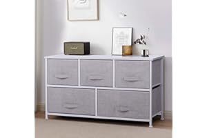 JOOLIHOME LIVING Joolihome Chest of Drawers, Storage Wardrobe Cabinet with 5 Fabric Drawers and Metal Frame, Cloth Organizer Unit for Living Room, Bedroom, Kids Room, Dorm Room, Hallway (Grey)
