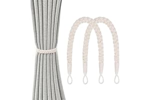 SUJIBHI 2 Pack Natural Cotton Rope Curtain Tiebacks Hand Knitted Curtain Ties Elegant Boho Style Decorative Drape Tie Backs for Home & Office Drapery (Beige)