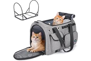 Ownpets Large Cat Carrier for 2 Cats&Small Dogs, Soft Pet Carrier 45x30x31cm with Metal Frame for Travel, Cat Carrier Bag with Shoulder Strap for Airplane