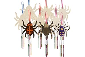 WEDNOK 9 Stück Spinnen Windspiel Bastelset Halloween Basteln Kinder Holz Bastelhandwerk zum Bemalen Spinnen Holzbastelset Klangspiel Kreativsets für Mädchen Junge Halloween