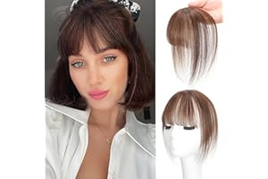DYBEAUTYHAIR Clip in Fringe,100% Real Human Hair Toppers for Thinning Hair 360° Cover Clip on Fringe for Women Wispy Fake Bangs For HairPieces (Medium Brown, 3D Wispy Bangs)