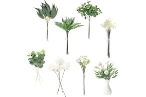 BRISKORE 59 ramas y flores artificiales, decoración de flores falsas, flores artificiales blancas, hojas verdes, ramas de eucalipto artificiales, hortensias de eucalipto, ramo de flores artificiales