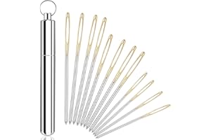 WILLBOND 12 Pieces Large Eye Blunt Sewing Needles Tapestry Stainless Steel Yarn Knitting Needles Embroidery Hand Sewing Needles with Aluminum Needle Storage Tube