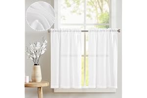 Vangao Leinenoptik Scheibengardinen Modern Küche Weiß Bistrogardine 2er Set 65Bx60Hcm Küchengardinen mit Stangendurchzug für Wohnwagen Landhausstil Bauernhaus Gardinen Kurz Vorhang Lichtdurchlässig