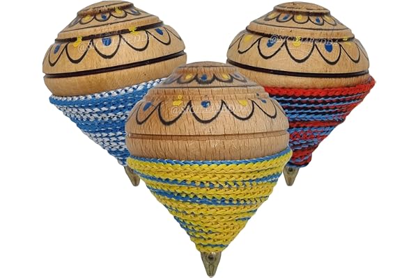 sicilia bedda - Toupie sicilienne couleurs assorties en bois - Fantastique jeu pour les petits et les grands - 8 cm - Produit 100% sicilien (décoré)