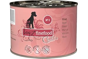 dogz finefood Comida húmeda para Perros N° 2 de Vacuno, Comida húmeda para Perros y Cachorros, sin Cereales y sin azúcar, Alto Porcentaje de Carne, 6 latas de 200 g