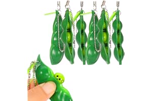 ruggito 6 Pieces Squeeze Beans Keychain Fidget Toys Squishy Pea Pod Stress Toy Bring Fun for Kids Reduce Anxiety and Stress