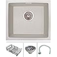 ZINZER Single Bowl, Quartz Kitchen Sink, Ivory Color 16 X 18 X 8, German Engineered, Smooth Granular Finish | Box Includes Kitchen Sink, Sink Coupling, Matt Finish, Hose Pipe, Drainer Basket