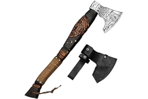 Ragnar Axe with 20 Inch Engraved Ash Handle and Etched Carbon Steel Blade - from NovaHaven