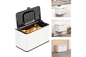 eluno Cubo de Basura biológica de 3 L con Filtro de olores, para Colgar, Colocar o Pegar, Cubo de Compost, 3 Tipos de Montaje (Blanco)