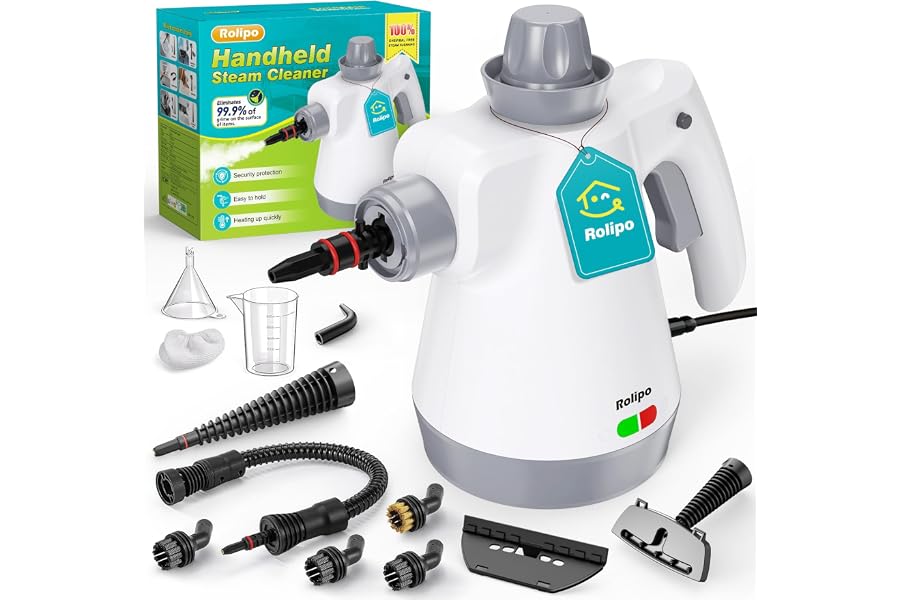 Rolipo Limpiador a vapor portátil a presión con 12 accesorios y cierre de seguridad, pistola de vapor doméstica multifun