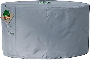 Mehr Garten Abdeckung Gartentisch rund, Ø110x71 cm, grau, Oxford 600D Gewebe, Tischabdeckung wasserdicht, UV-beständig und wetterfest, Schutzhülle Gartenmöbel