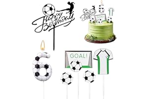 VERLUKY Geburtstagskerzen Zahlen 6,Fussball Deko Geburtstag Kinder,6 Geburtstag Junge Kuchendeko,Kuchen Deko Fußball,Fussball Geburtstagdeko