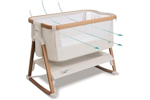 Tutti Bambini CoZee® Air Crib Bundle (Walnut/Ecru) - Bedside Sleeper with 2 Crib Sheets (Grey/Cloud), Mattress Protector, and Mattress Included