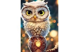 DAERLE Diamond Painting Gufo, Kit per Diamond Painting 5D, Pittura Diamante Fai da Te, Diamond Painting Kit Completo Gufo nella Luce Diamond Painting Bambini, Decorazione per Casa e Pareti 30X40cm