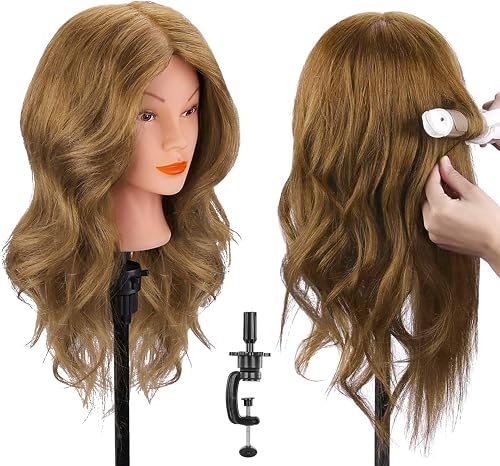 Cabeza Maniqui Peluqueria, TopDirect 18"/46cm 100% Cabello Humano Real Cabeza de Maniquí para Peinar Practicas Formación Muñe
