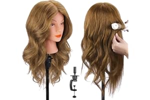 Cabeza Maniqui Peluqueria, TopDirect 18"/46cm 100% Cabello Humano Real Cabeza de Maniquí para Peinar Practicas Formación Muñeca de la Cosmetología con Soporte de Mesa + Accesorios Pelo Niña