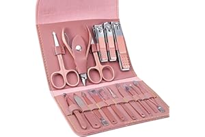 LEIPPLE Kit Manucre Pedicure - Coupe Ongle Professionnel Coupe Cuticule Acier Inoxydable - Trousse Manucure Pedicure Set de 16pcs avec Exquis La Boîte (Rose)