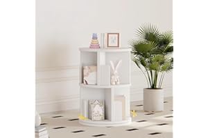 Nordivale Drehbares Bücherregal 360° Frei, Brehregal Düroregal Weiß, Bücherregal Kinder, für Wohnzimmer, Arbeitszimmer, Büro, als Raumteiler, 2 Ebenen