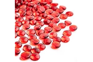 MESCHETT 0.44KG Red Glass Marbles,Mini Flat Glass Beads~150 PCS for Vase Fillers,Floral Bottom Mancala Gems Pebbles Fish Tank Rocks for Table Aquarium,Home Decor Art Craft Supplies(0.5"~0.7")