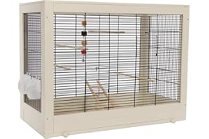 PETGARD Vogelheim Vogelkäfig Ravenna XL aus Holz schwarz-Weiss mit Schublade und Spielzeug