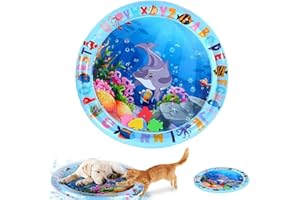 JISRKP Water Play Mat, Thickened Water Mat for Cats, Interactive Splash Pad for Kids and Pets, 25.5x25.5 Inch Dolphin Design Durable Sensor Play Mat