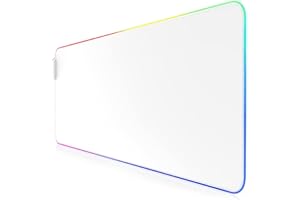TITANWOLF - RGB Tapis de Souris Gaming XXL - LED Lumineuse Multicolore 11 Modes - 800 x 300mm Surface antidérapante pour Les Joueurs de l’Ordinateur PC et du Mac - White mousemat blanc