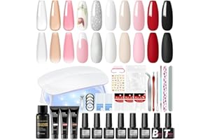 COSCELIA Kit Smalto Semipermanente Unghie,6 Colori Smalto Gel Unghie UV e 3 Colori Poly Unghia Gel Kit Semipermanente Unghie con Lampada Base Top Coat False Unghia Tip Manicure Set Regali per Donne