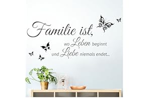 Grandora Wandtattoo Familie ist wo Leben beginnt I schwarz (BxH) 80 x 40 cm I Flur Diele Wohnzimmer selbstklebend Sticker Aufkleber Wandaufkleber Wandsticker W5457