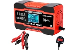 VACANON 10Amp Car Battery Charger, 12V/24V Smart Automatic Car Battery Charger Maintainer with 7-Stage Charging, LCD Screen for Car Truck Motorcycle Marine AGM, WET & GEL Lead Acid Batteries