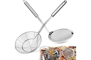 QGGTQG Schaumkelle Edelstahl Set Spinnen Sieb Siebkelle Küche Schaumlöffel Spinnensieb Skimmerkelle Spinnennetz-Schöpflöffel für Kochen, Braten, Dünsten, Hot Pot, Frittieren (Stil A)