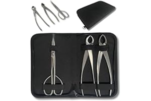 UCOOY Kit Herramientas Bonsái Profesional – Estuche Para Mantenimiento de Bonsais con Tijeras, Podadora Cóncava y Podadora Recta Esenciales para el cuidado