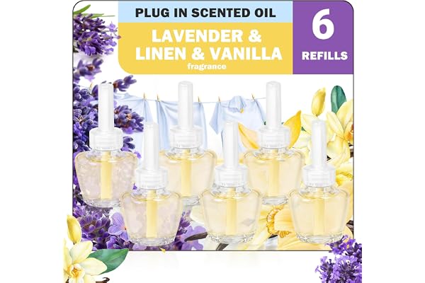 SCENTORINI Påfyllningar för eterisk oljediffusor - 6 x 19 ml doftpåfyllningar av vanilj, lavendel, linne lämplig för elektrisk diffusor luftfräschare för Airwick och Glade