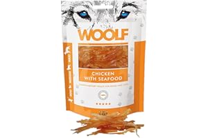 WOOLF Snacks Naturales para Perros y Gatos | Bocaditos de Pollo y Marisco Sin Conservantes | Chuches para Perros Naturales | Premios Saludables | Dog Treats | Snack Hermético | 100g