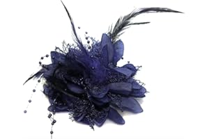 CAPRILITE Flower Feather Bead Corsage Hair Clips Fascinator Hairband and Pin (Navy)