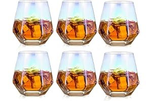 Inweder Lot de 6 verres à vin sans pied - Verres à vodka - Verres arc-en-ciel - Verres à whisky - Verre à rhum - Verre géométrique - Cadeau pour homme - Anniversaire - Fête des pères