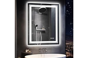 LUVODI Specchio da Bagno con LED: Specchio Bagno Retroilluminato e Frontale Specchio Rettangolare - Specchio Bagno con Luce Led Parete Touch, Anti-appannamento, Orizzontale Verticale 70x90cm