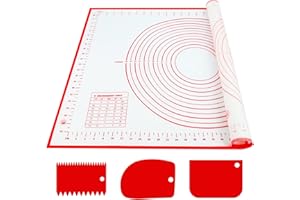 ‎WELLEHOMI Silikon-Backmatte, groß, 70 x 50 cm, antihaftbeschichtete Teigmatte, Rollmatte mit Messung mit 3 Teigschabern, wiederverwendbares Backzubehör für Teig, Fondant, Makronen, Kekse, Pizza