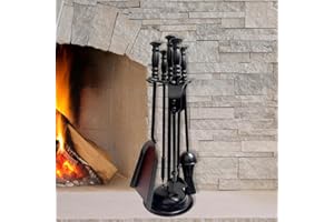 MARCO PAUL INTERIORS Marco Paul 5pc Fireside Companion Set Heavy Duty Steel Companion Sets For Log Burners Fireplaces Hard Wearing Black Fire Poker Set Fireplace Tool Sets Long Lasting Fireplace Accessories
