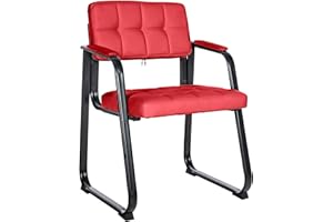 CLP Chaise Visiteur Canada B - Assise et Dossier Rembourré avec Revêtement en Similicuir - Chaise de Cuisine avec Accoudoirs - Piétement en Méta, Couleur:Rouge
