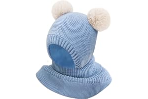 YMIFEEY Kinder Schlupfmütze Mädchen Jungen Schalmütze Fleece Gefüttert Strickmütze Mit Bommel Niedliche Winter Warm Beanie Mütze Kindermütze Bommelmütze Loop Schals für Kleinkind Kinder 2-6 Jahre Alt
