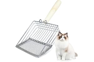 JUXINE Metal Cat Litter Scoop,Cat Litter Scoop,Wooden Handle Aluminum Cat Litter Shovel,Fecal Screening,Can Clean Small and Large Cat Litter,Easy to Place, Suitable for Cat Litter Pots