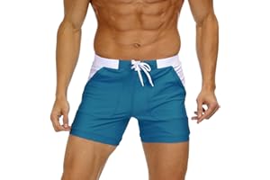 KEFITEVD Men's Quick Dry Swimming Shorts Beach Short Board Spa Trunks Stretchy Gym Shorts Briefs with Adjustable Drawstring YK016