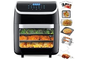 Hagvot XXL | 12 Liter Heißluftfritteuse, Fritteuse Mit LCD Display, 9 Programme, Vorheizen&Warmhalten, Dörrautomat, Friteuse ohne Öl, 1800 Watt, mit Zubehör