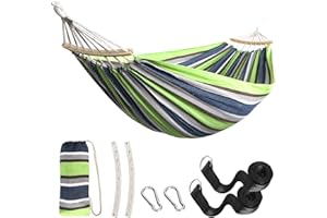 Anyoo Hamaca de Algodón para Jardín con Barra de Madera Curvada de 40 cm Hamaca Cómoda Portátil con Bolsa de Viaje Compacta, Patio Interior/Exterior