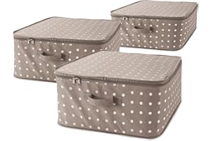 Compactor Set de 3 Bolsas Grandes con Cremallera 75 g Sin Tejido | Brown 7530C con Lunares Blancos | 46x46x20.5H, Marrón, 46 x 46 x 20,5 cm